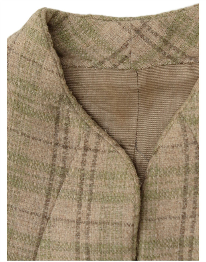 VINTAGE Womens Bomber Jacket UK 12 Medium Beige Check