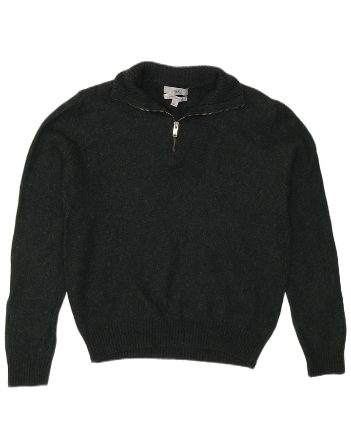 MARKS & SPENCER Womens Zip Neck Jumper Sweater UK 14 Medium Green