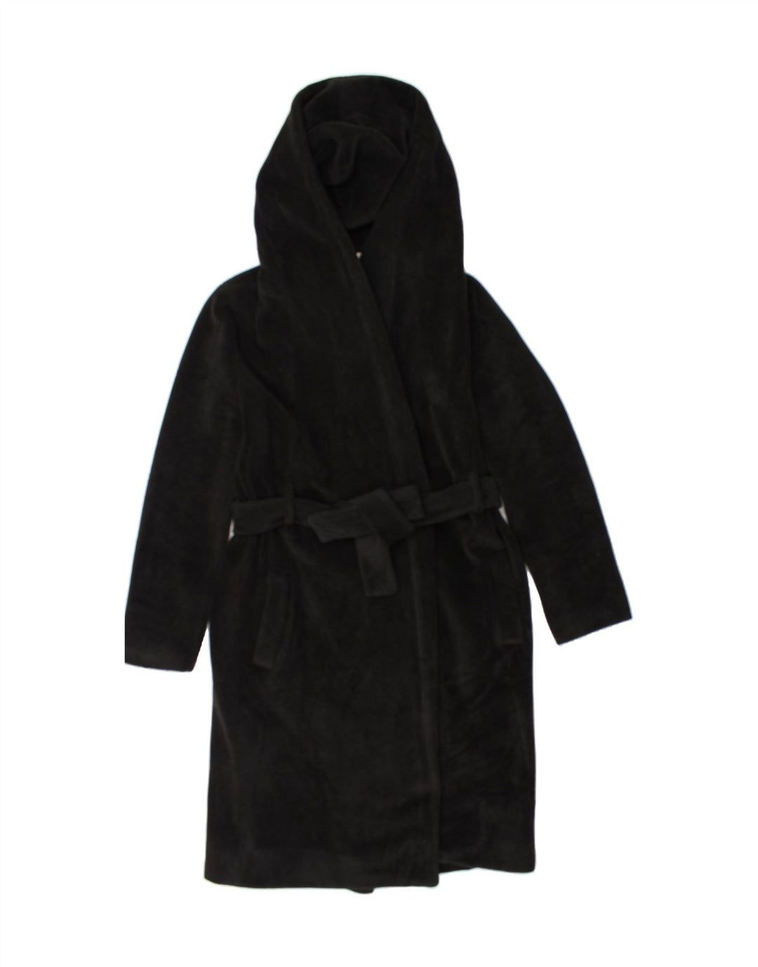 VINTAGE Womens Hooded Overcoat UK 16 Large Black Polyester Vintage Vintage and Second-Hand Vintage from Messina Hembry 