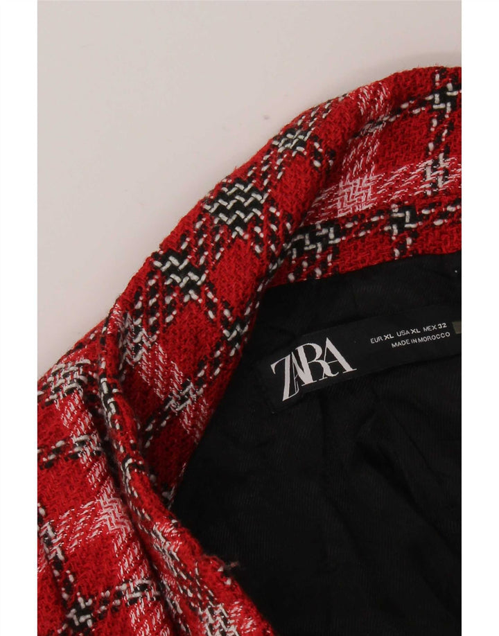 Женский двубортный пиджак Zara UK 18 XL в красную клетку