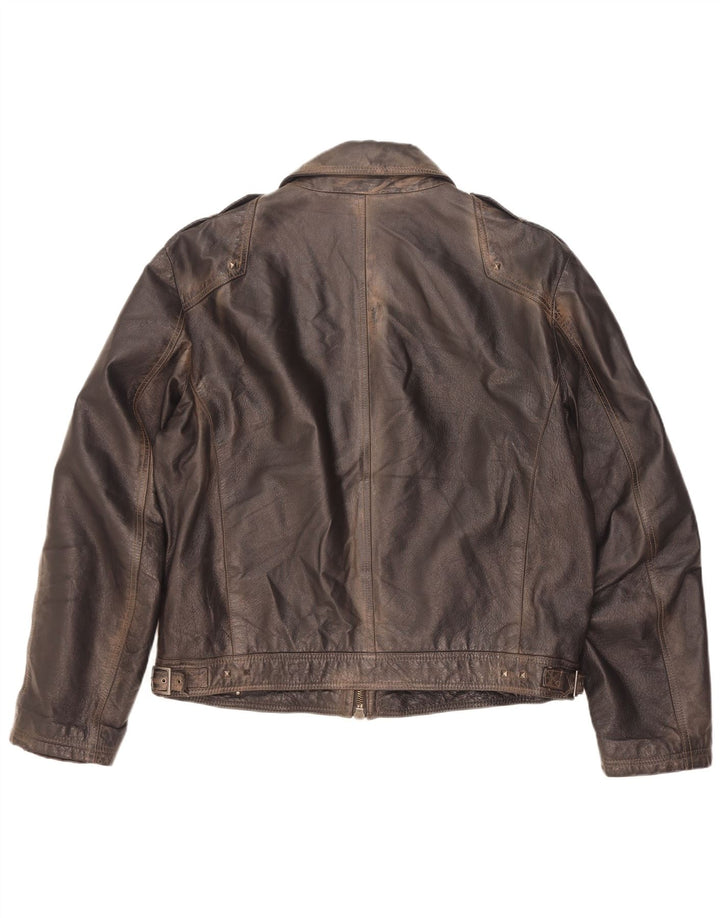 Винтажная мужская кожаная куртка в стиле милитари IT 56 3XL Коричневая