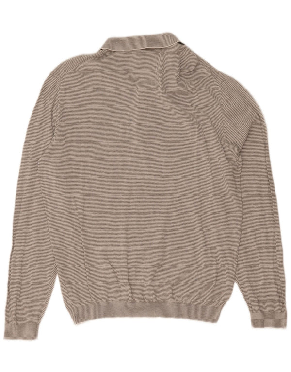 Мужской свитер с воротником поло Massimo Dutti 2XL, серый хлопок в тонкую полоску