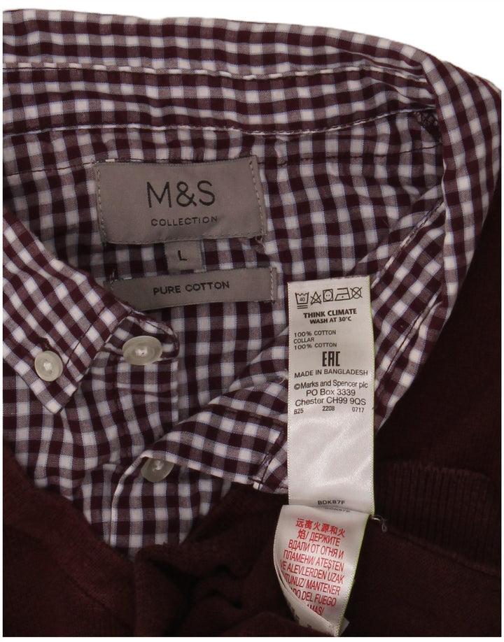 Мужской джемпер с v-образным вырезом Marks & Spencer, большой бордовый хлопковый свитер