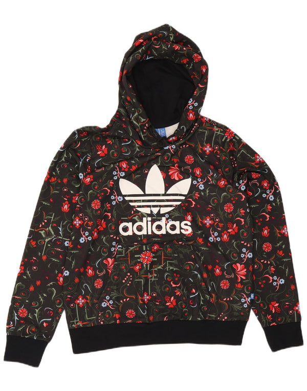 Женский джемпер с капюшоном Adidas UK 16, большой черный с цветочным принтом, полиэстер