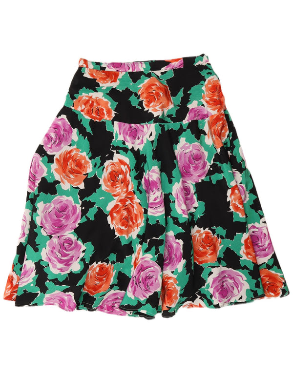 Винтажная женская расклешенная юбка W28, средняя, разноцветная с цветочным принтом