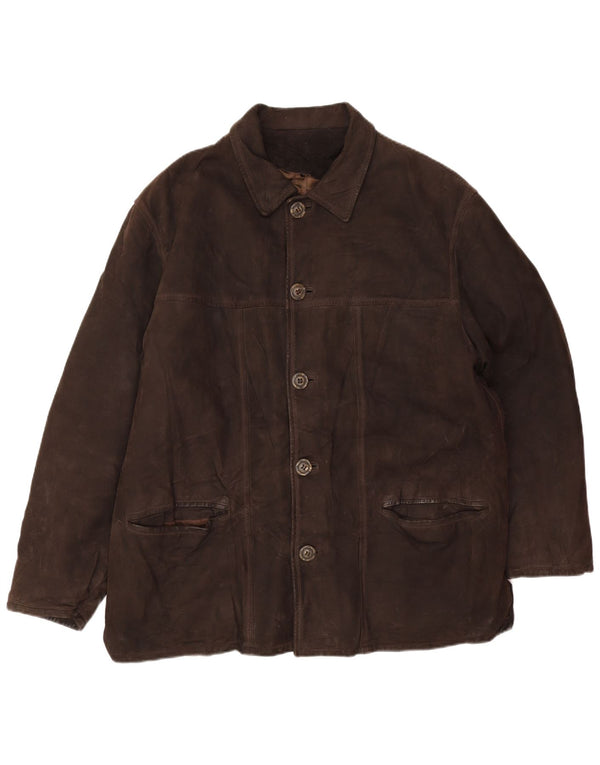 Винтажная мужская кожаная куртка IT 54 2XL Коричневая кожаная