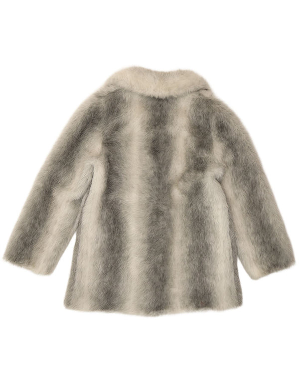 ВИНТАЖНОЕ женское пальто из искусственного меха UK 12, средний модакрил в серебристую полоску