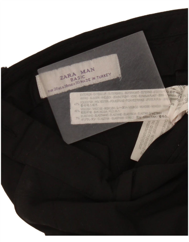 Мужские прямые костюмные брюки Zara EU 38 Small W30 L35, черный полиэстер