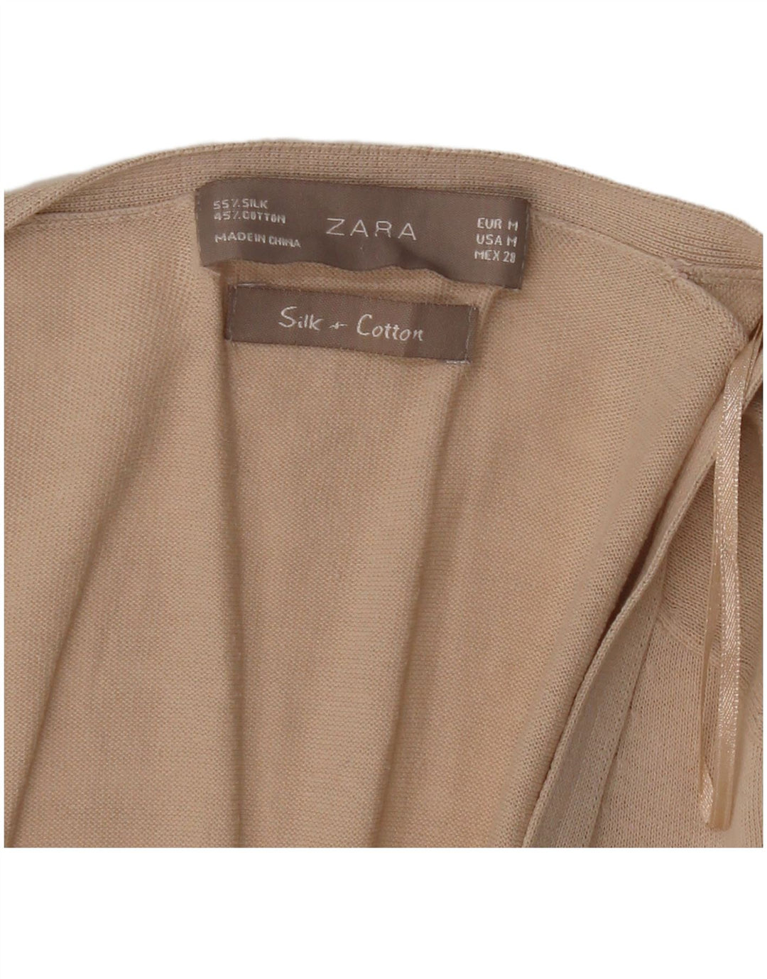 Женский удлиненный кардиган Zara UK 14, средний бежевый шелковый цвет