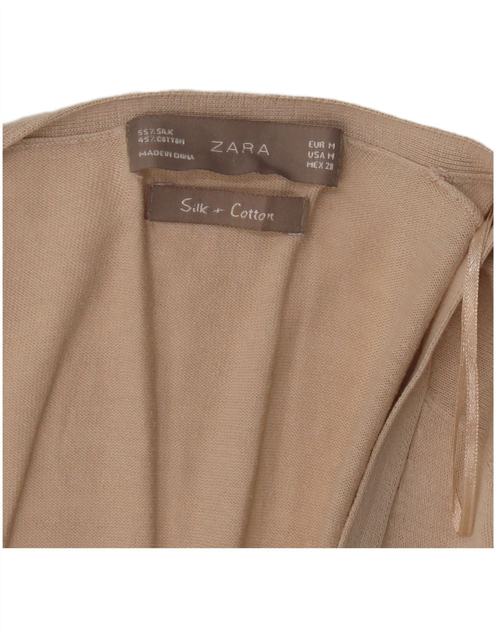 Женский удлиненный кардиган Zara UK 14, средний бежевый шелковый цвет