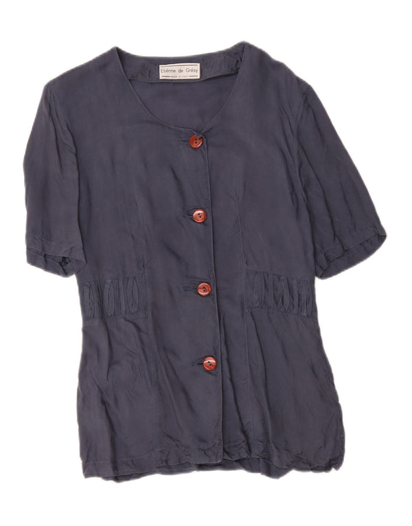 Vintage Womens Short Sleeve 4 Button Blazer Jacket UK 14 Medium Navy Blue