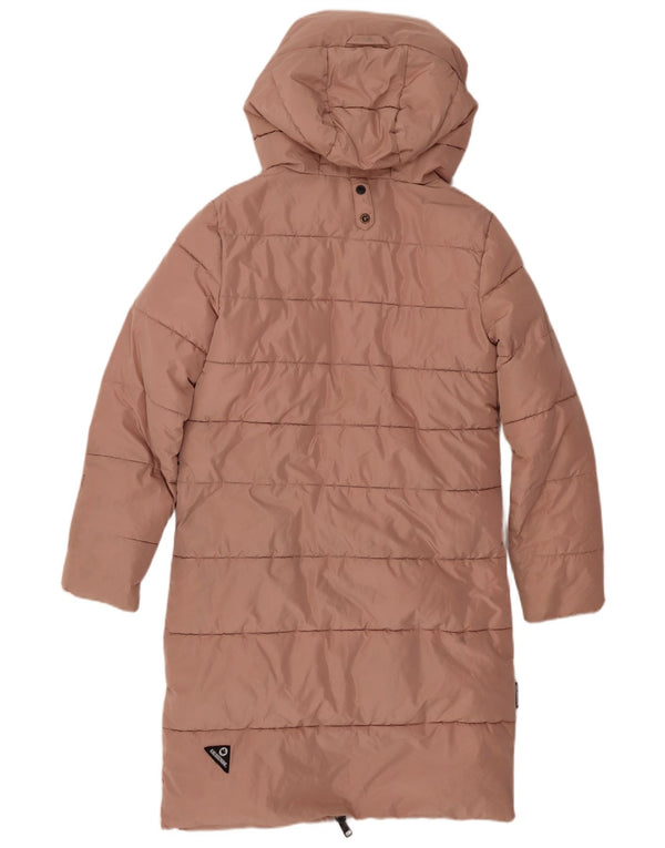 KHUJO Женское длинное стеганое пальто с капюшоном UK 6 XS Розовый Полиэстер