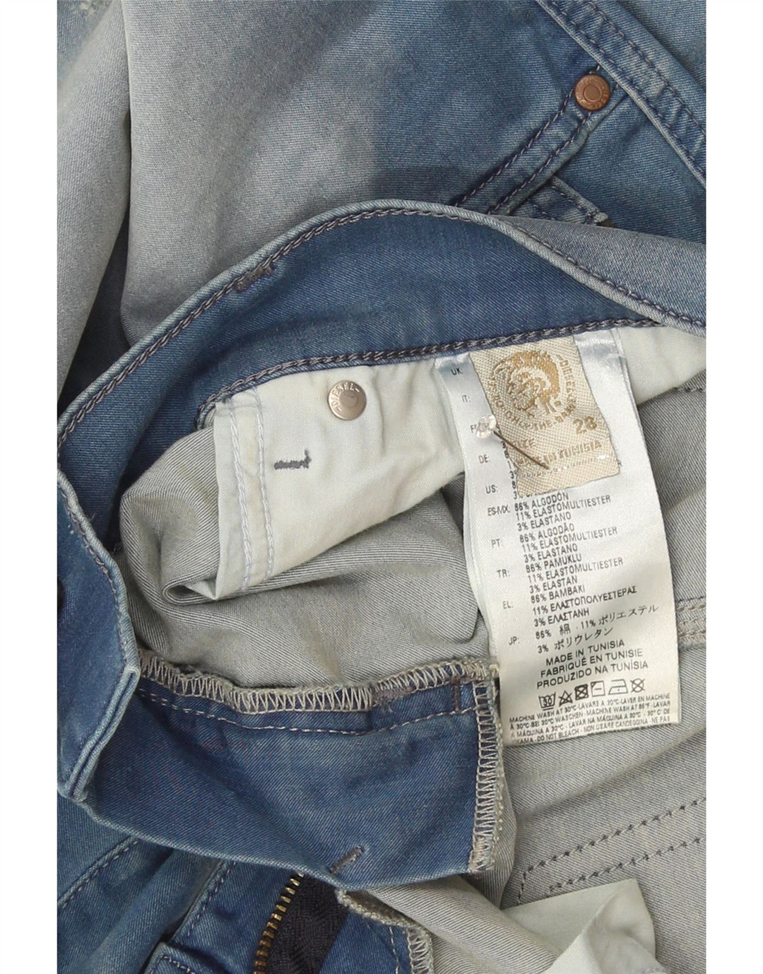 Женские узкие джинсы с потертостями Diesel Grupee W28 L32, синий хлопок