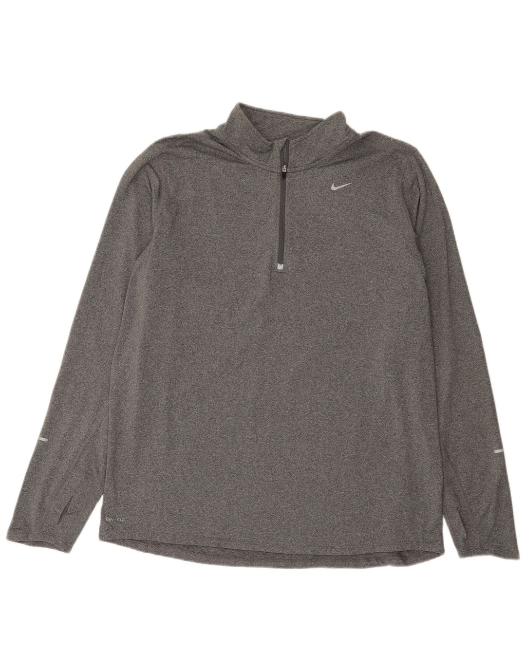 Мужской топ Nike Dri Fit с воротником на молнии и длинным рукавом XL, серый полиэстер с крапинками