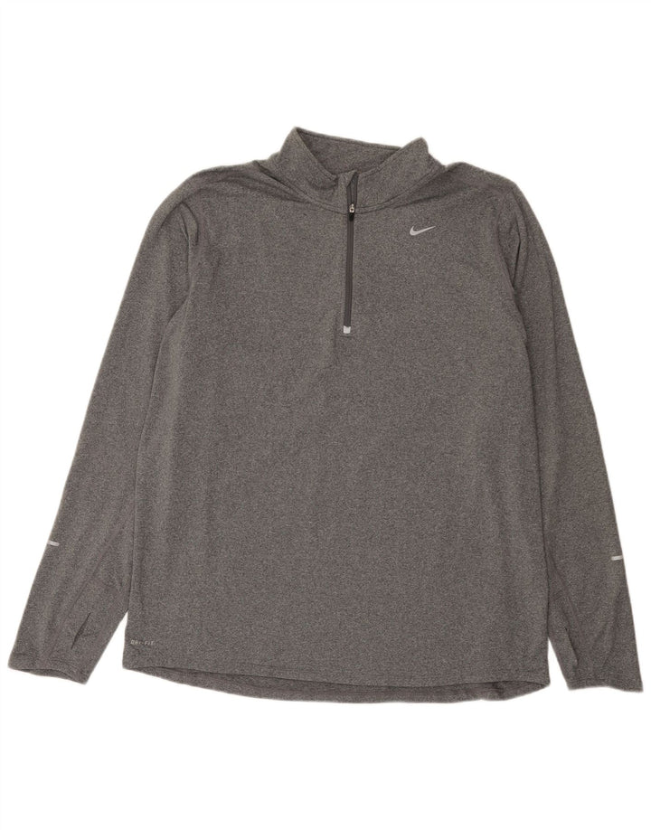 Мужской топ Nike Dri Fit с воротником на молнии и длинным рукавом XL, серый полиэстер с крапинками