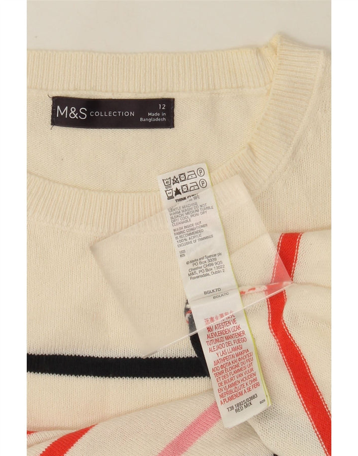 Женский джемпер с круглым вырезом Marks & Spencer UK 12, средний белый в полоску
