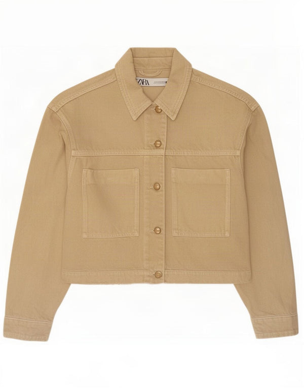 Женская укороченная джинсовая куртка Zara UK 14, средний бежевый