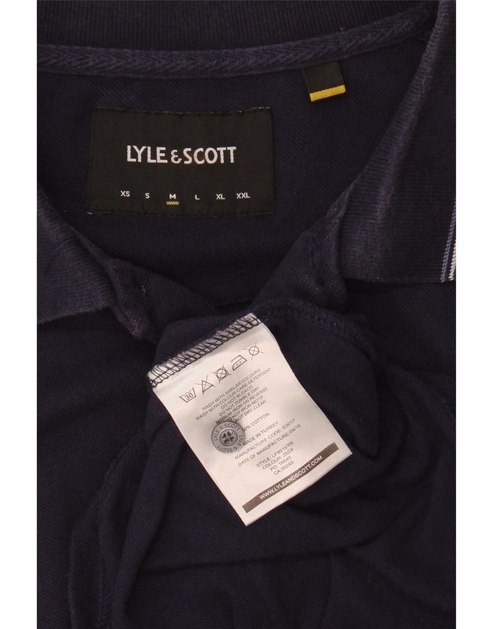 Мужская рубашка-поло с длинным рукавом Lyle & Scott, темно-синяя, хлопковая, среднего размера