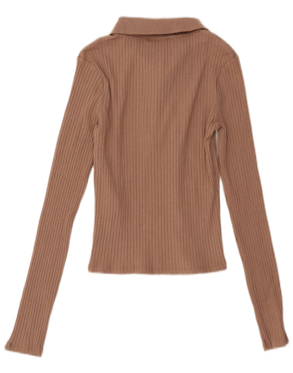 Женская укороченная рубашка-поло с длинным рукавом Zara UK 8, маленький коричневый хлопок