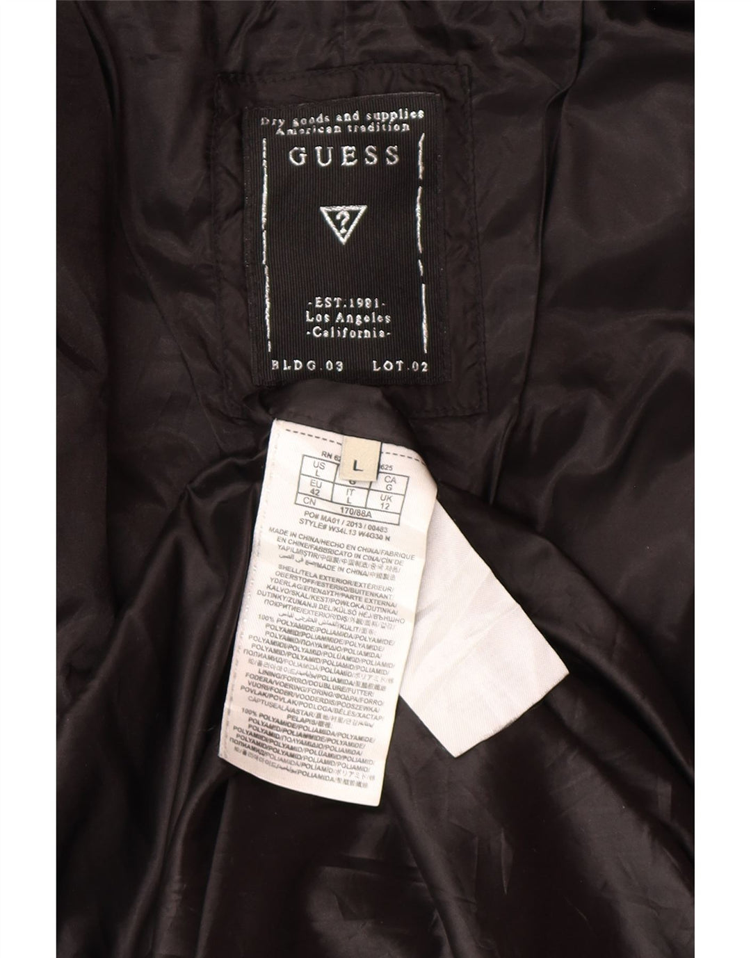 Guess Женское стеганое пальто UK 12 Medium Black из полиамида