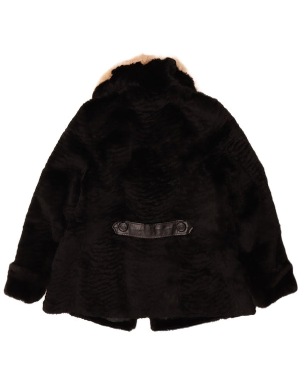 ВИНТАЖНАЯ Женская куртка из искусственного меха UK 14 Средний Черный