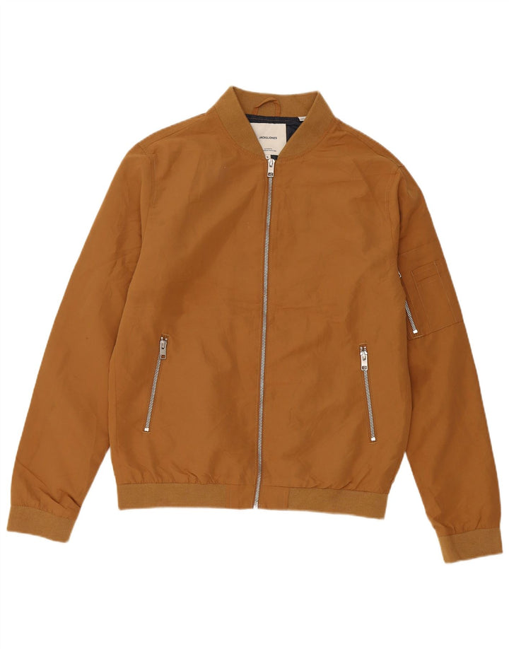 Мужская куртка-бомбер Jack & Jones UK 36 маленькая коричневая из полиэстера