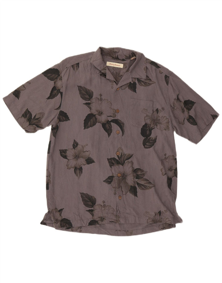 Tommy Bahama Мужская рубашка с коротким рукавом среднего серого цвета из шелка