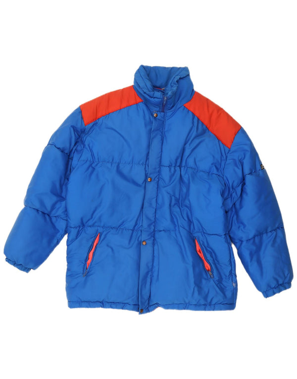 Винтажная мужская стеганая куртка с капюшоном UK 40, большая синяя, полиамид с цветными блоками