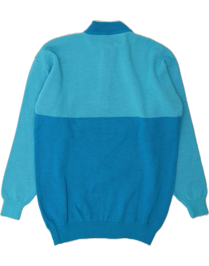 PANCARI Mens Crew Neck Jumper Sweater Medium Blue Colourblock Vintage Pancari and Second-Hand Pancari from Messina Hembry 