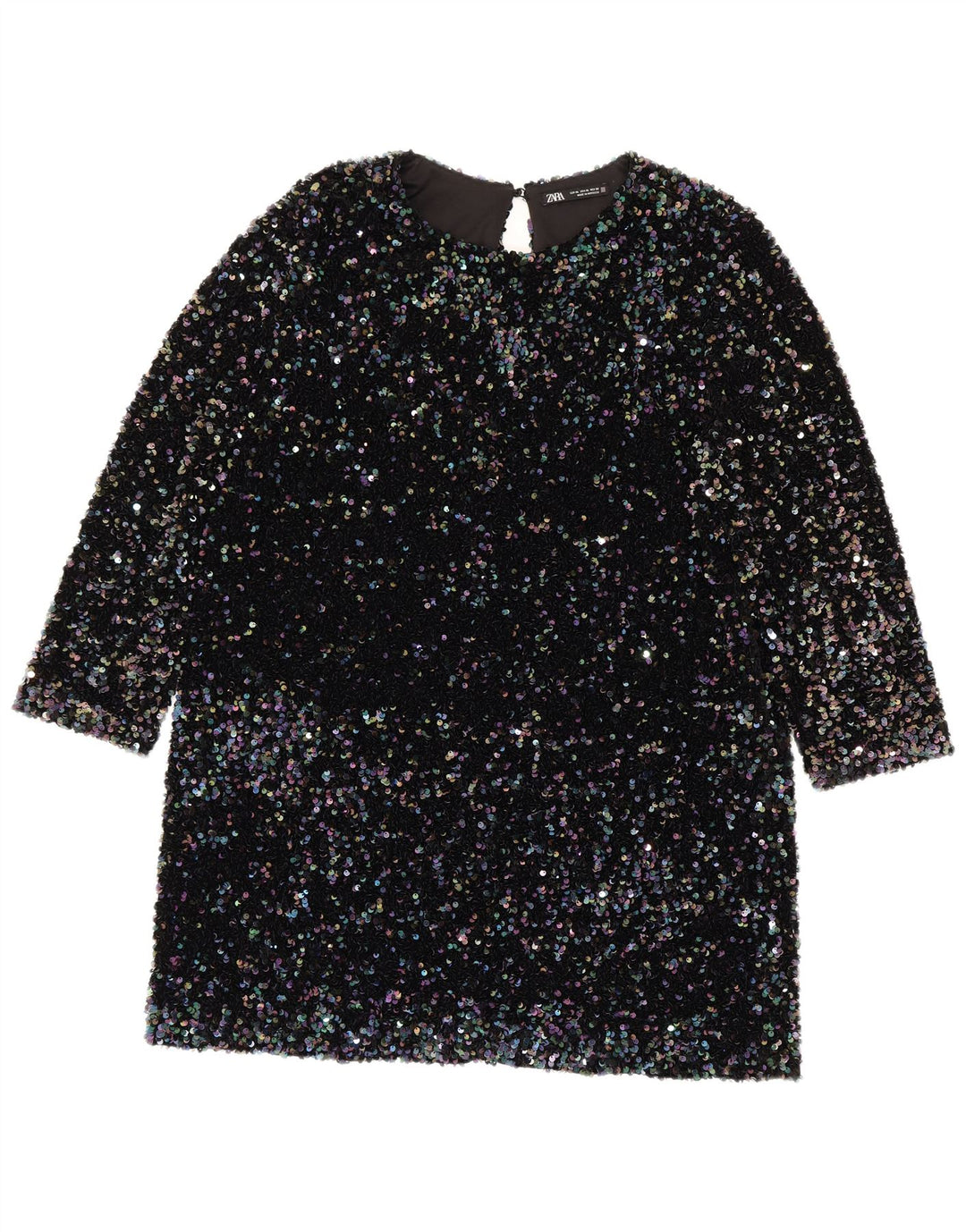 Zara Женское платье прямого кроя с рукавами 3/4 и пайетками, Великобритания, 18 XL, разноцветный полиэстер