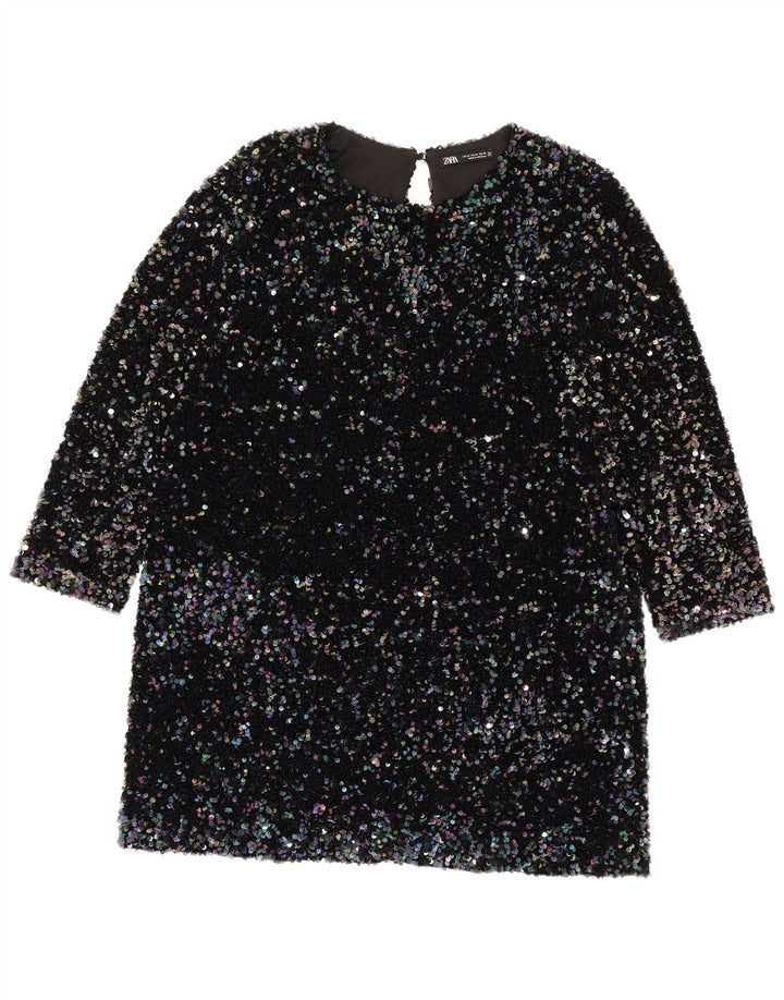 Zara Женское платье прямого кроя с рукавами 3/4 и пайетками, Великобритания, 18 XL, разноцветный полиэстер