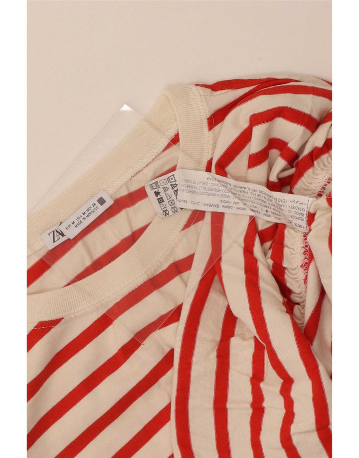 Женская блузка Zara Top UK 12, хлопок в среднюю красную полоску