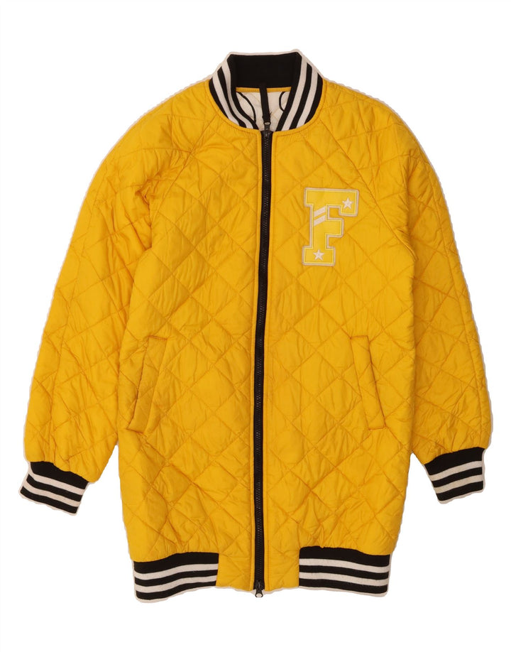 VINTAGE Womens Graphic Quilted Jacket UK 10 Small Yellow Polyamide Vintage Vintage and Second-Hand Vintage from Messina Hembry 