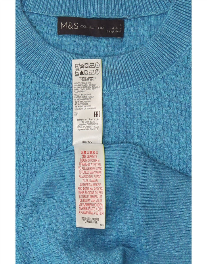 Мужской джемпер с круглым вырезом Marks & Spencer, большой бирюзовый полиэстер