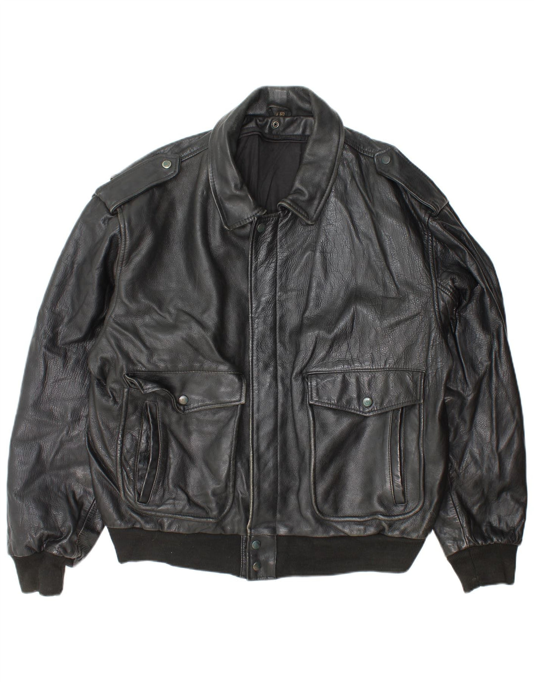 Винтажная мужская кожаная куртка в стиле милитари UK 42 XL, черная кожа