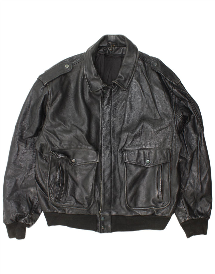 Винтажная мужская кожаная куртка в стиле милитари UK 42 XL, черная кожа