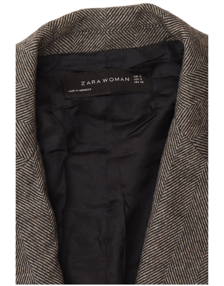 Женский двубортный пиджак Zara UK 10, маленький серый с узором «в елочку»