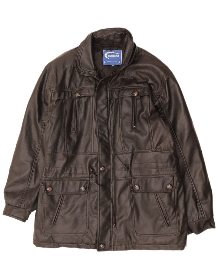 Мужское кожаное пальто NUTSHELL UK 40 большое черное