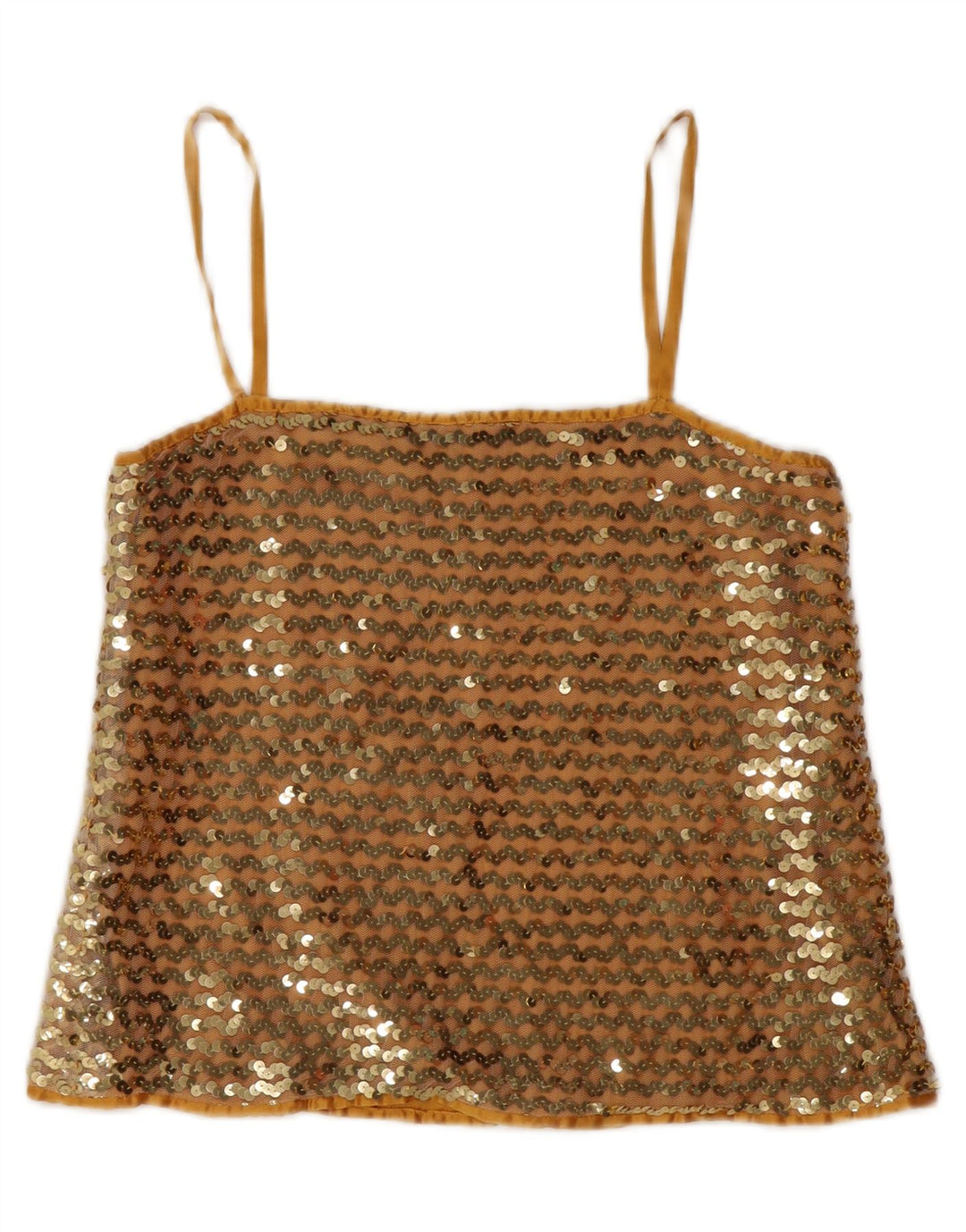 Винтажный женский укороченный топ на бретельках с пайетками IT 42, средний золотой