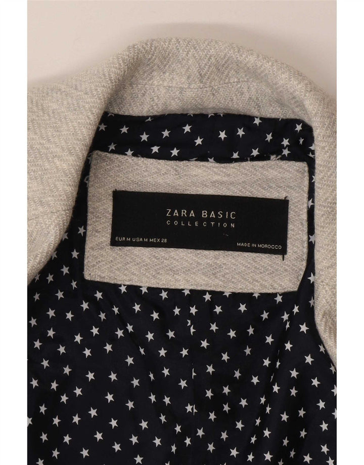 Женский пиджак на 1 пуговице Zara UK 12, средний серый с узором «елочка»