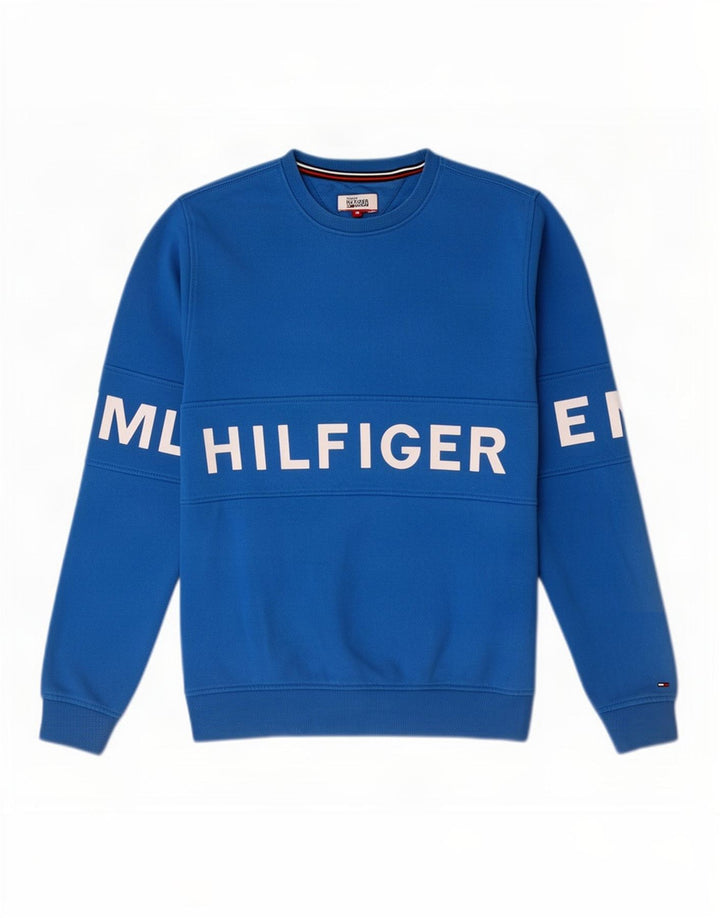 Мужской свитшот с рисунком Tommy Hilfiger, хлопковый джемпер среднего синего цвета