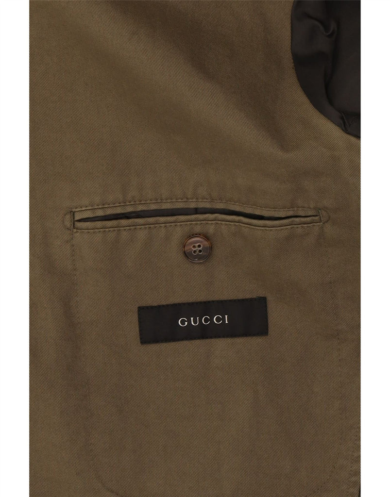 GUCCI Mens 2 Button Blazer Jacket IT 48 Medium Khaki Cotton Vintage Gucci and Second-Hand Gucci from Messina Hembry 