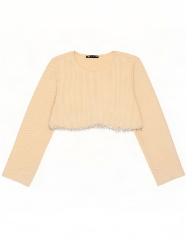 Женский укороченный топ с длинными рукавами Zara UK 8 Small Off White