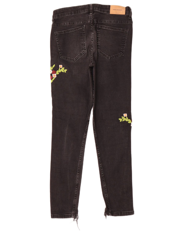 Женские джинсы скинни Zara Trafaluc с рисунком EU 38, маленькие W28 L26, черные с цветочным принтом