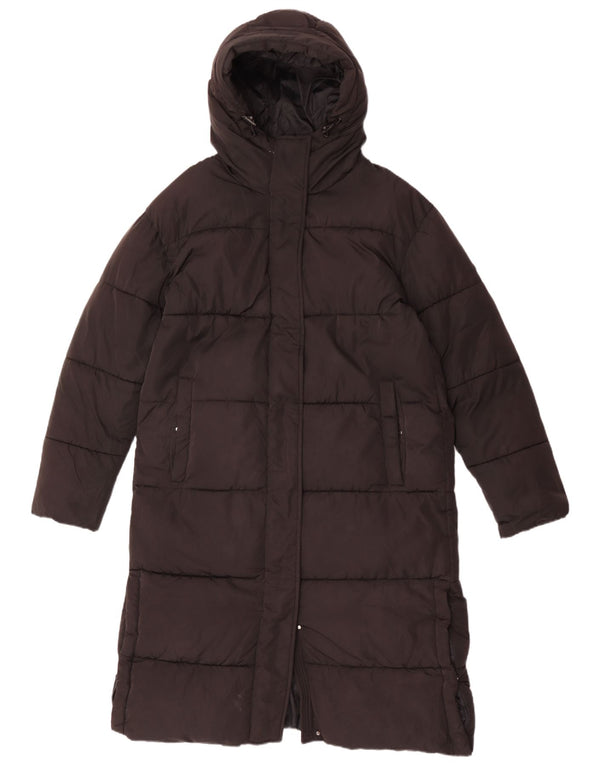 Женское длинное стеганое пальто с капюшоном Superdry UK 10, маленький черный полиэстер