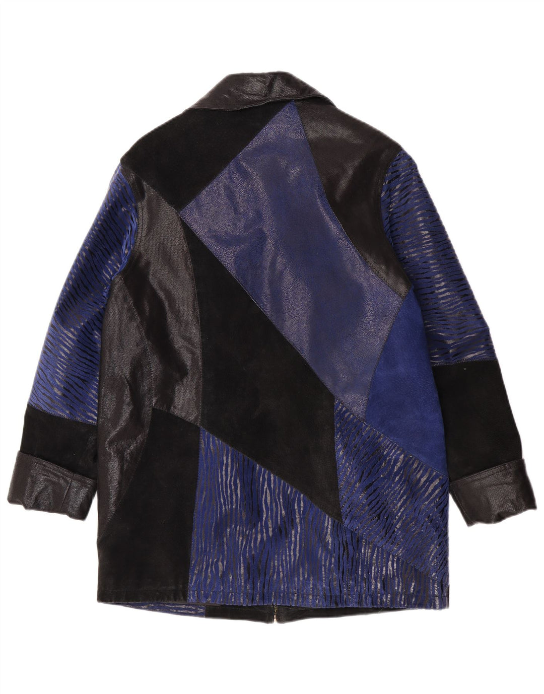 Винтажное женское замшевое пальто UK 12, кожа среднего синего цвета с цветными блоками