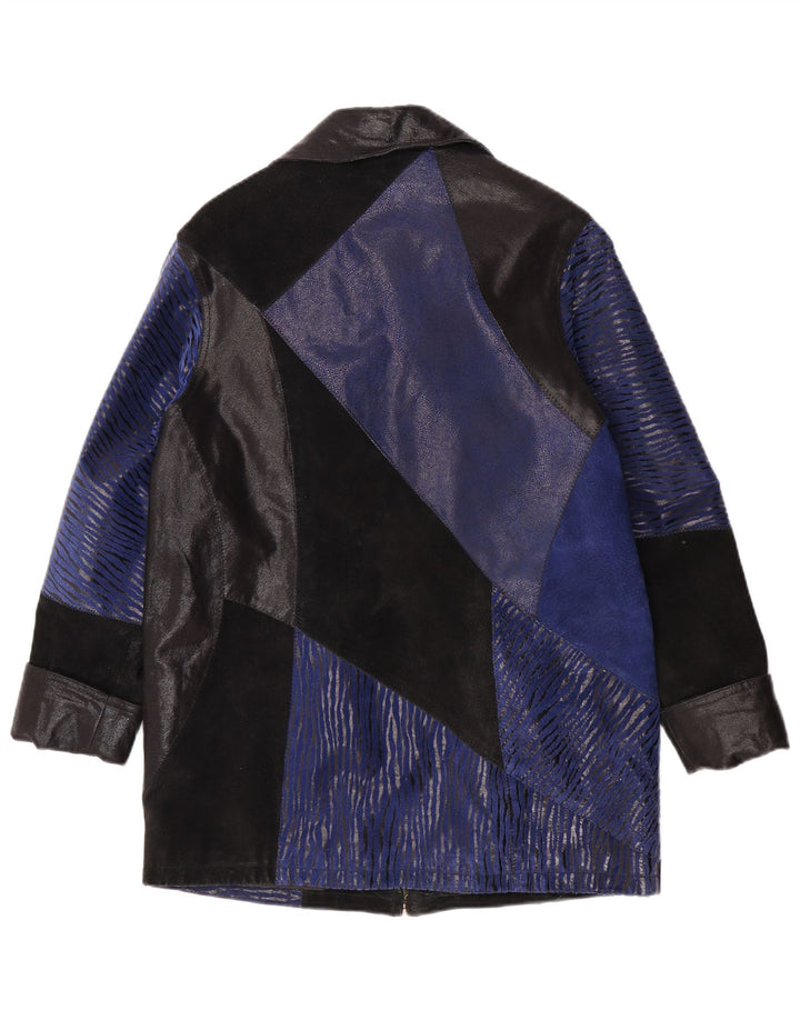 Винтажное женское замшевое пальто UK 12, кожа среднего синего цвета с цветными блоками