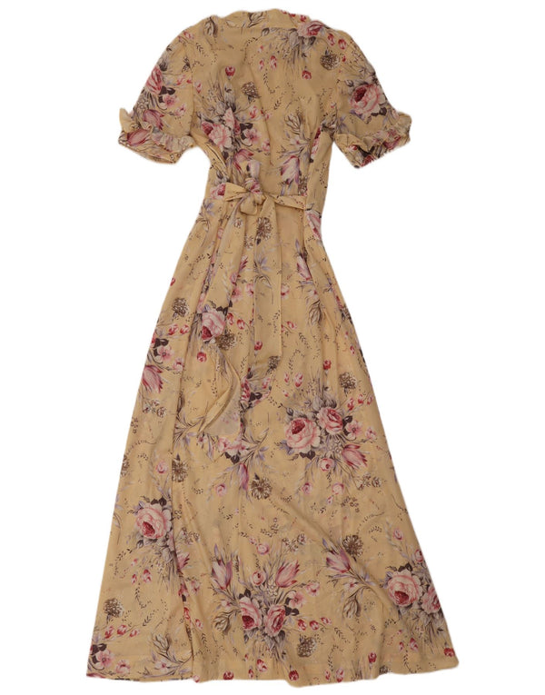 Винтажное женское платье макси UK 12, средний бежевый с цветочным принтом