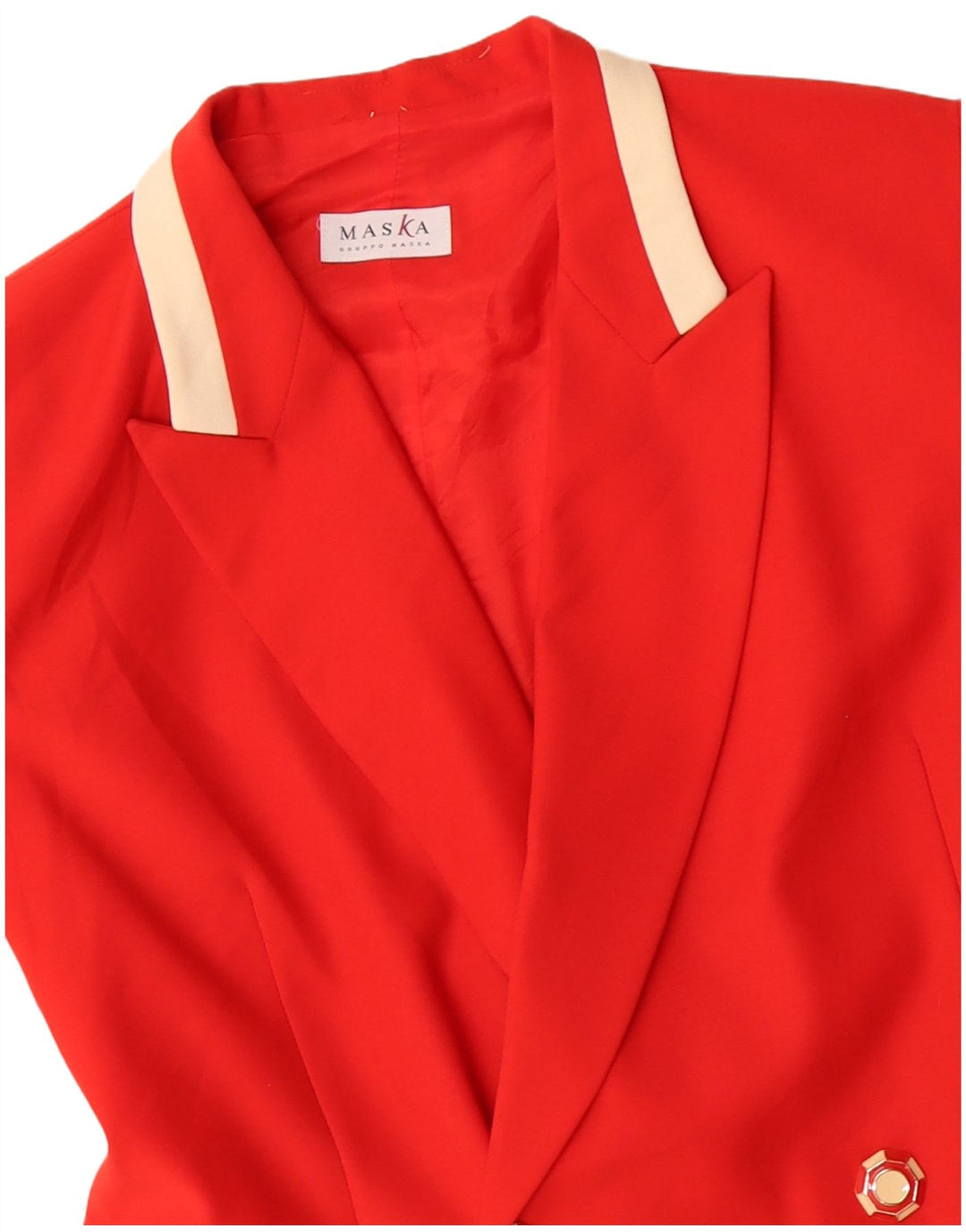 Женское двубортное пальто Maska UK 14, средний красный цвет с цветными блоками, из натуральной шерсти