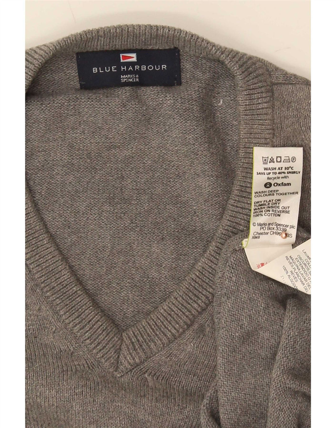 Мужской джемпер с v-образным вырезом Mark & Spencer Blue Harbour, хлопковый средне-серый цвет